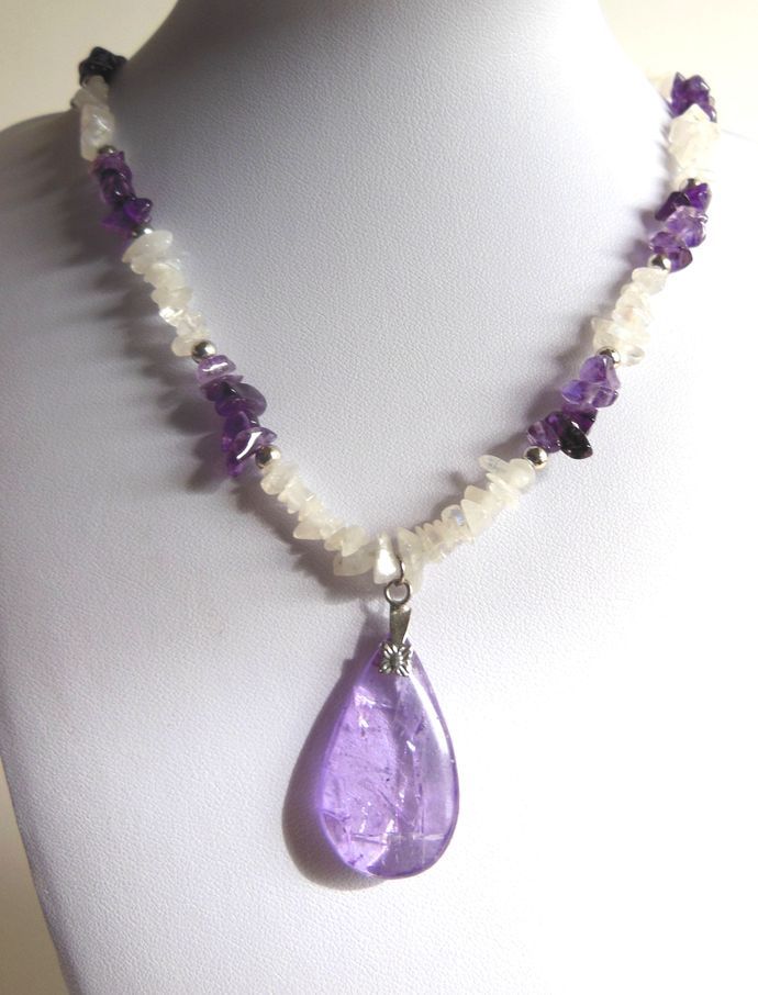Purple Amethyst Gemstone Chunky Chips Cluster Bib Multi Strand Statement Necklace For Women Silver Plated