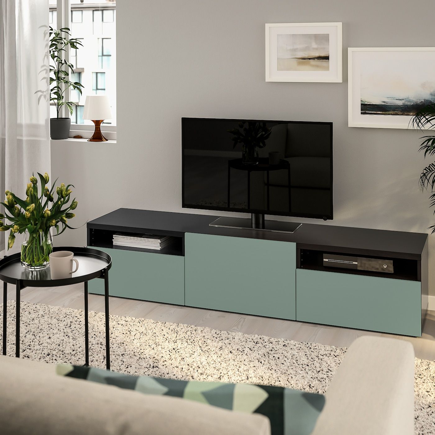 IKEA BESTÅ TV-Bank – schwarzbraun/Notviken graugrün