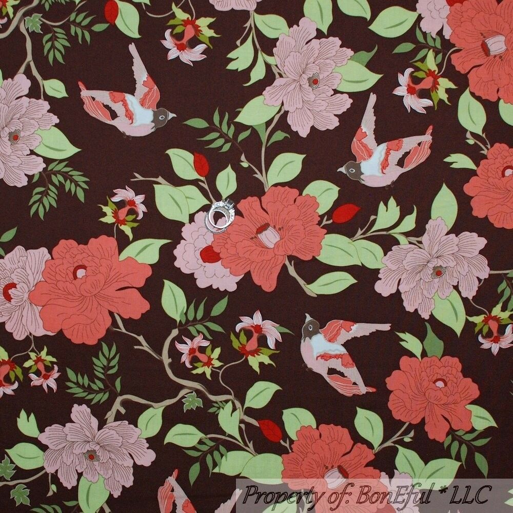 BonEful Fabric FQ Cotton Quilt VTG Red Pink Brown Leaf Large Flower Hippie Girl