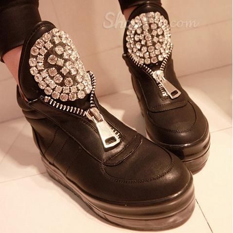 #Shining #Rhinestone #Comfortable #Casual #Shoes With #Zipper | Fashion heels, Heels, Casual shoes