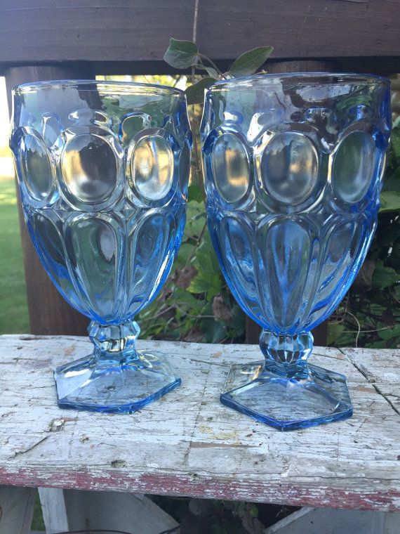 Mid Century Glassware Vintage Footed Glassware Vintage Glassware Blue Glasses Cocktail Glassware Azure Blue Glassware Set of 7