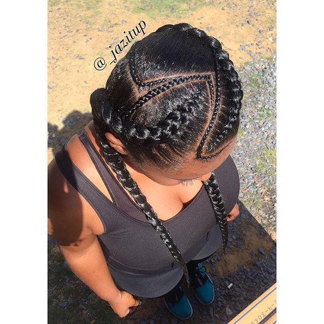2 Feedinbraids With Skinny Zig Zag Braids Down The Middle