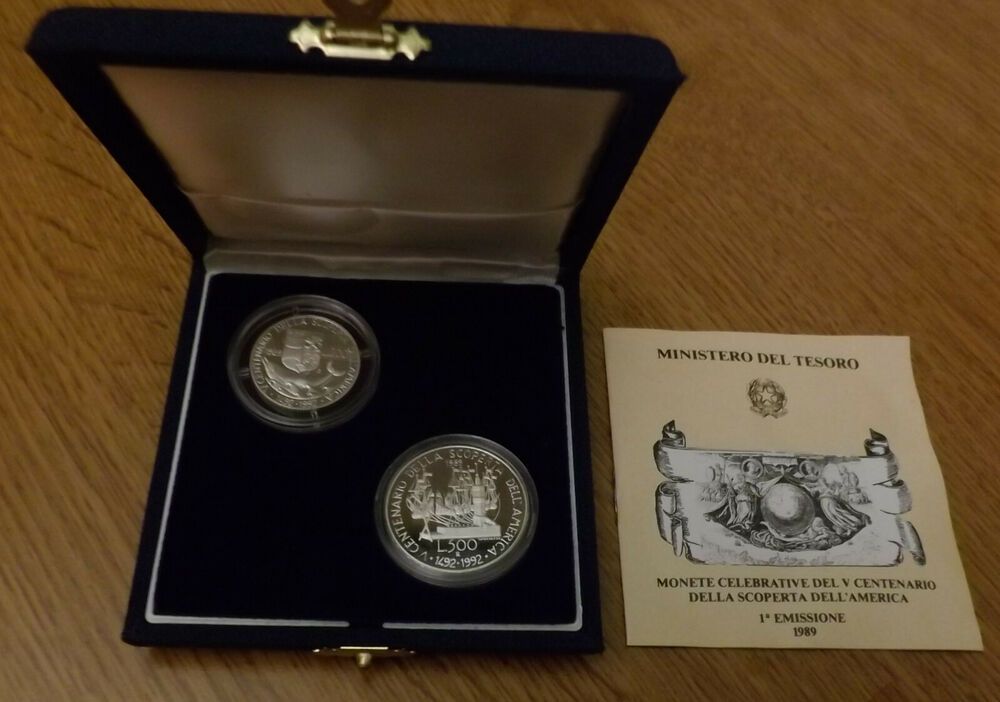 Italia 500 Lire E 200 Lire 1989 I Emiss Scoperta America Proof