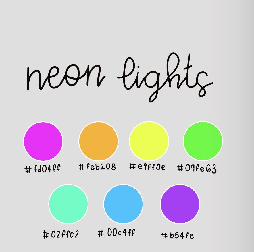 Neon lights goodnotes pallet with color codes