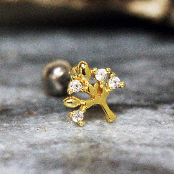 Cartilage Tragus, Cartilage Earrings, Stud Earrings, Tree Bar, Body Mods, Tree Of Life, Body Jewelry, Sparkle, Plating