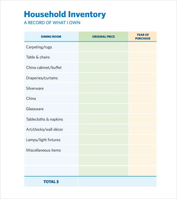 home inventory list template home inventory list template