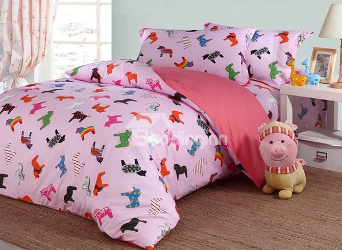 lovely little unicorn pattern cotton kids 4 piece duvet cover sets little unicorn sheets