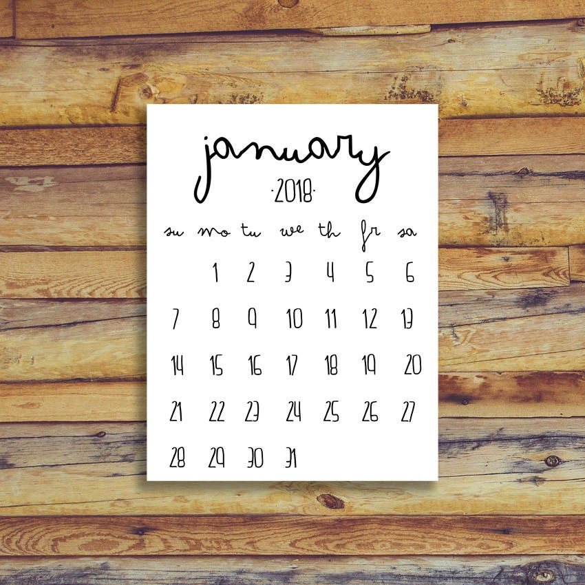 blank calendar for january 2018