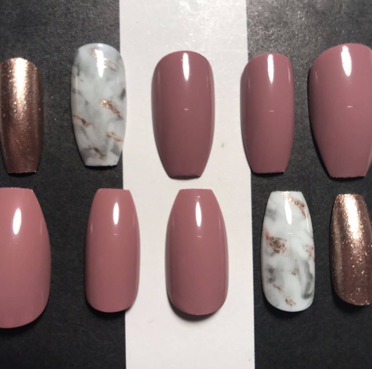 Mauve Marble Rose Gold Press On Nails Glue Fake Mauve Marble Rose Gold Press On Nails Glue Fake False By Vixennails Etsy