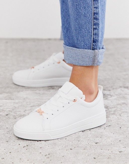 white & rose gold trainers