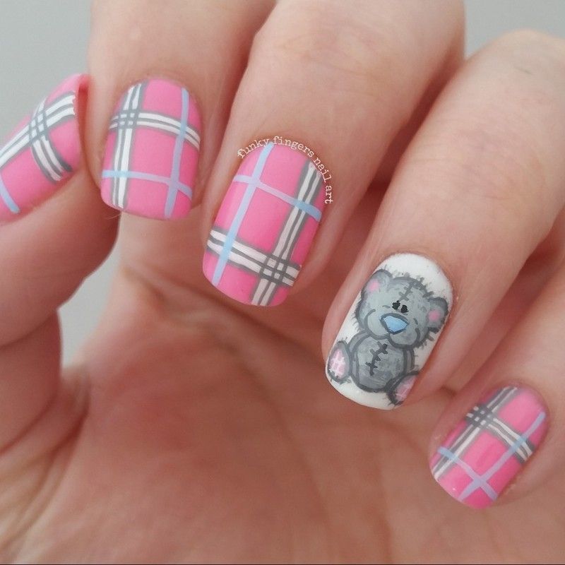 Nailpolis Museum of Nail Art | teddy bear and tartan nails by Funky