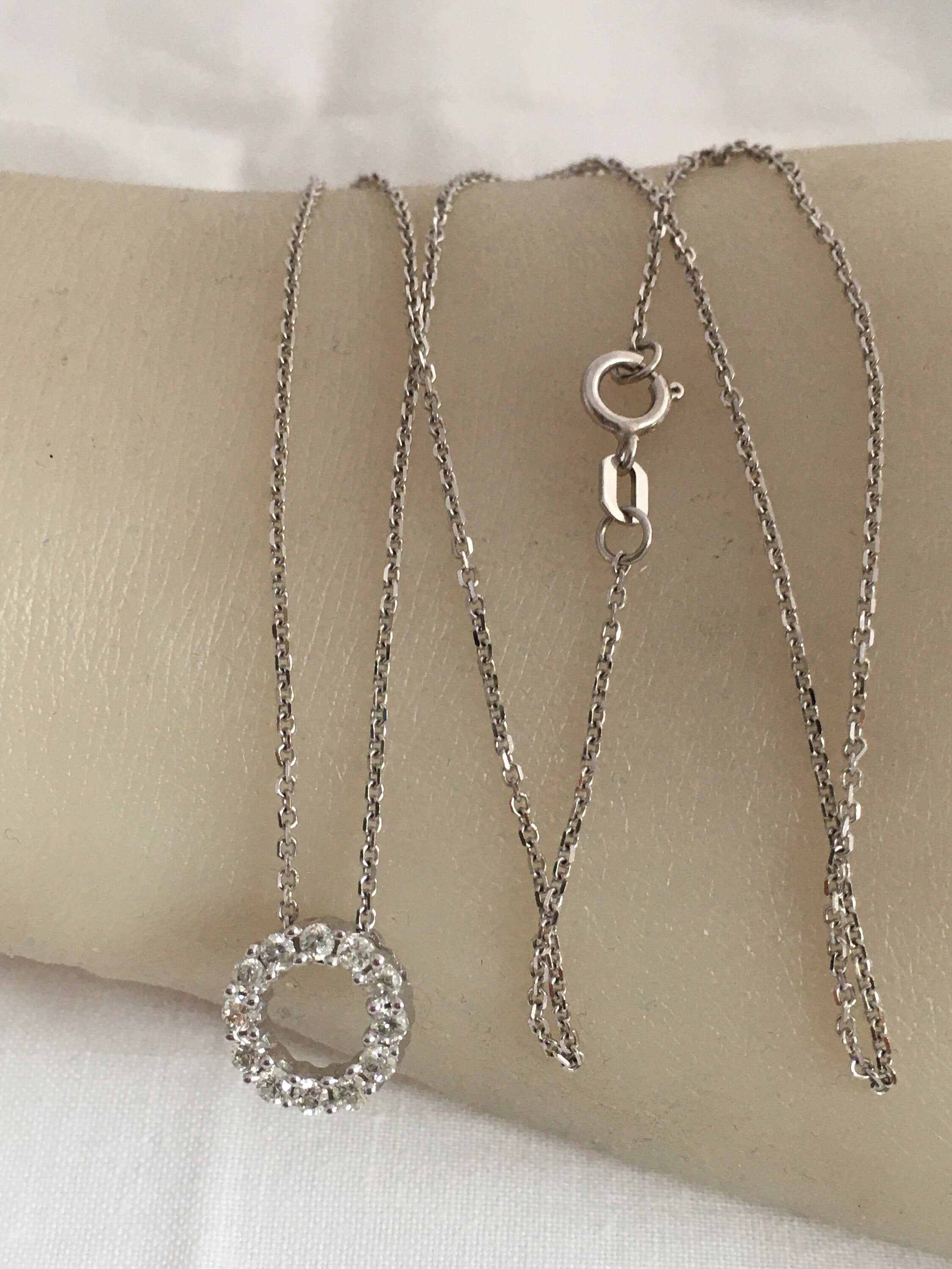 14k White Gold 12 Diamonds Circle Pendant Rolo Square Etsy Diamond Pendants Circle Pendant 14k Gold Pendants