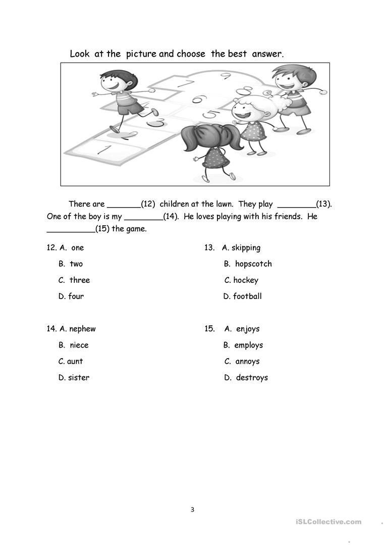 primary 3 exam paper 1 english esl worksheets for