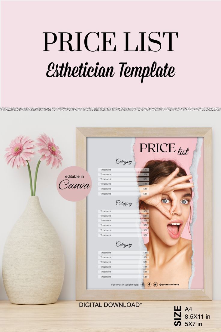 Salon Price List Branding Kit Aesthetic Design Esthetician 