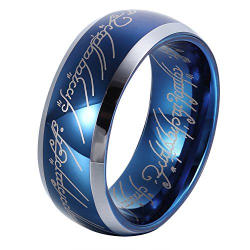 Ger 8mm Sapphire Blue Tungsten Carbide Ring Lord Of The Rings Wedding Band Engagement Rings For Men Wome Blue Wedding Rings Blue Sapphire Jewelry Blue Tungsten