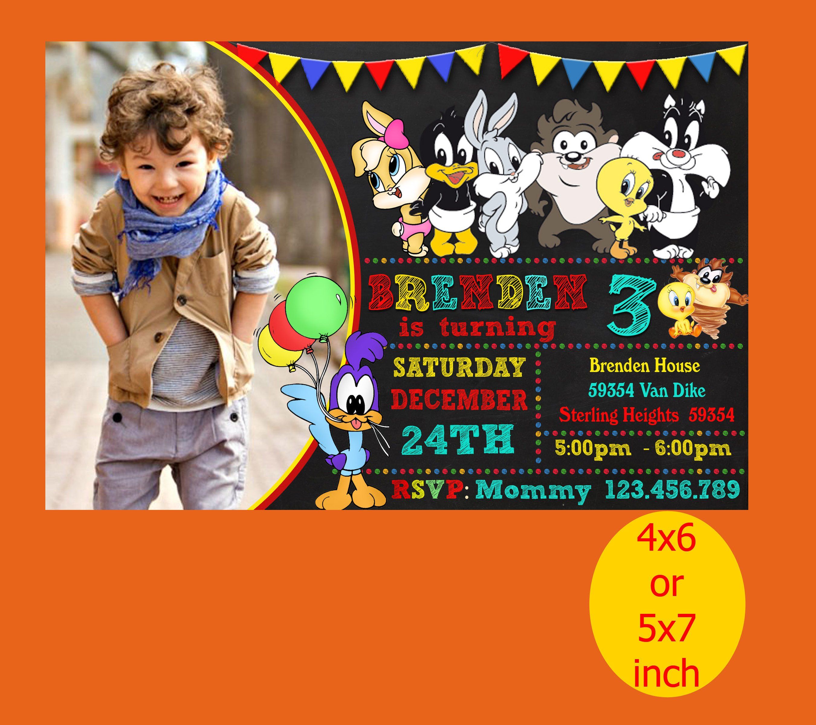 Baby Looney Tunes Birthday Invitation Baby Looney Tunes Invitation