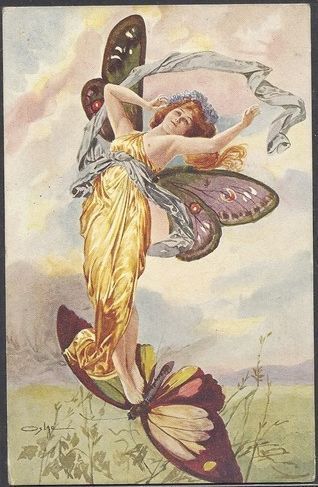 vintage art early 1900s Angel on Cliff in Snow watching the Snow