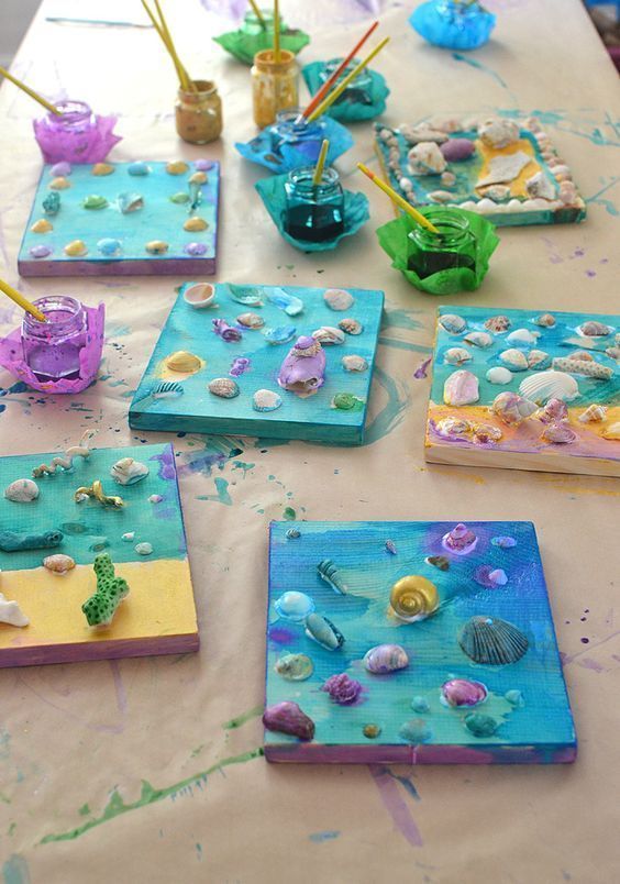 Kinderschalencollagen mit klebrigem Kleber und flüssigem Aquarell. - Diy für zu Hause - Welcome to Blog