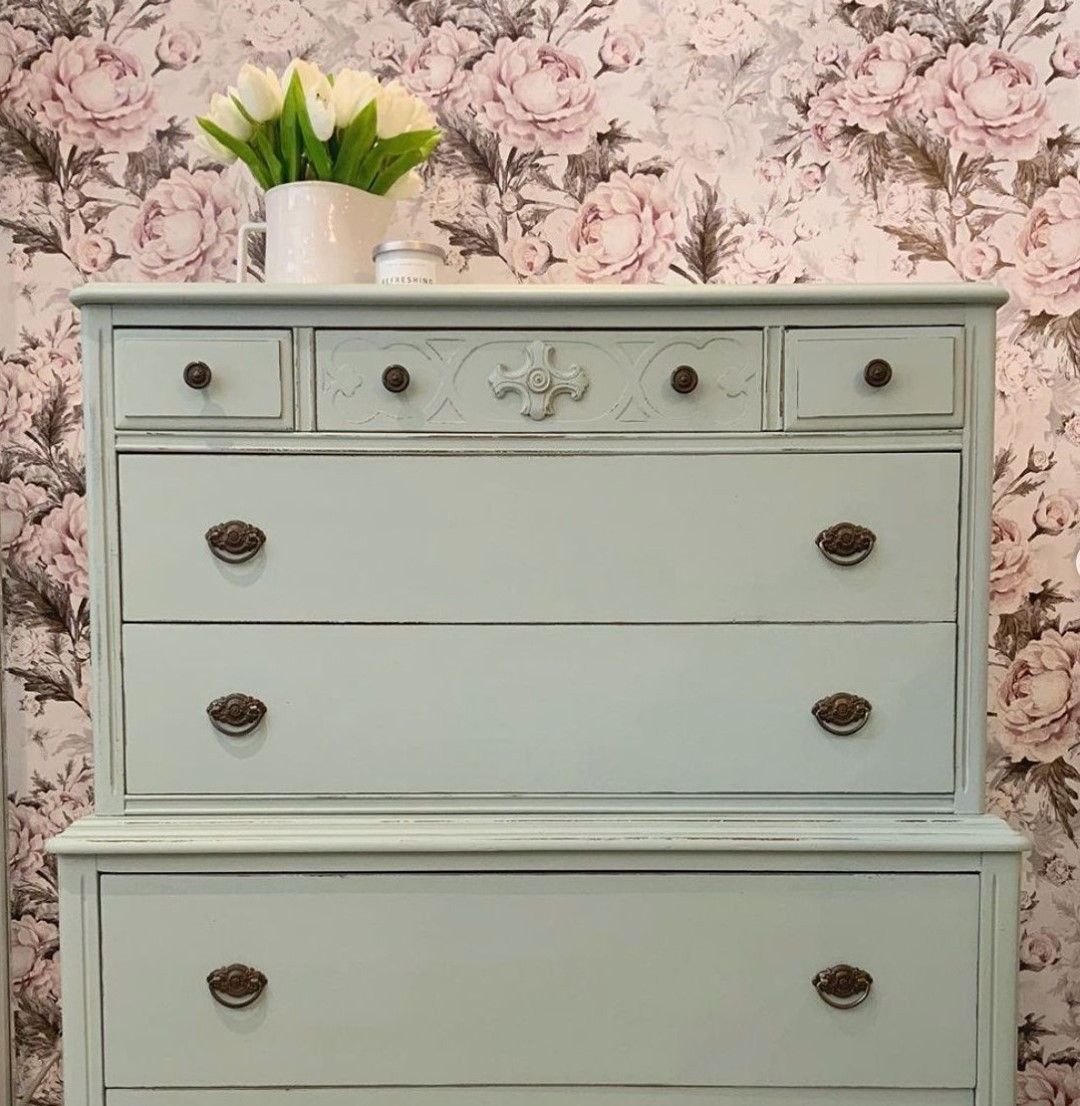 tall dresser makeover by pure boutique in light eggshell blue furniture paint in 2021 blue furniture blue painted furniture painted furniture colors