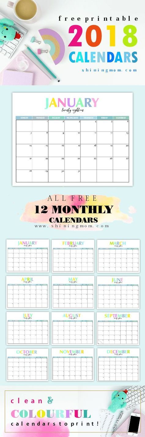 free printable 2018 calendar pretty and colorful
