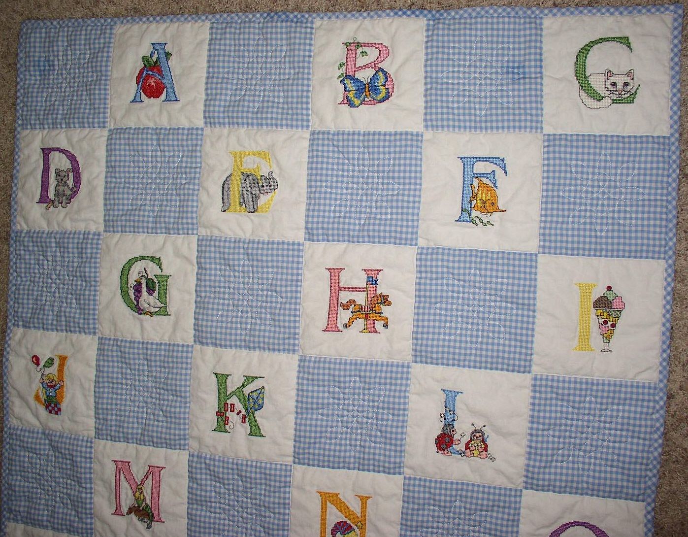 Image result for baby quilt with cross stitch blocks Cute Embroidery