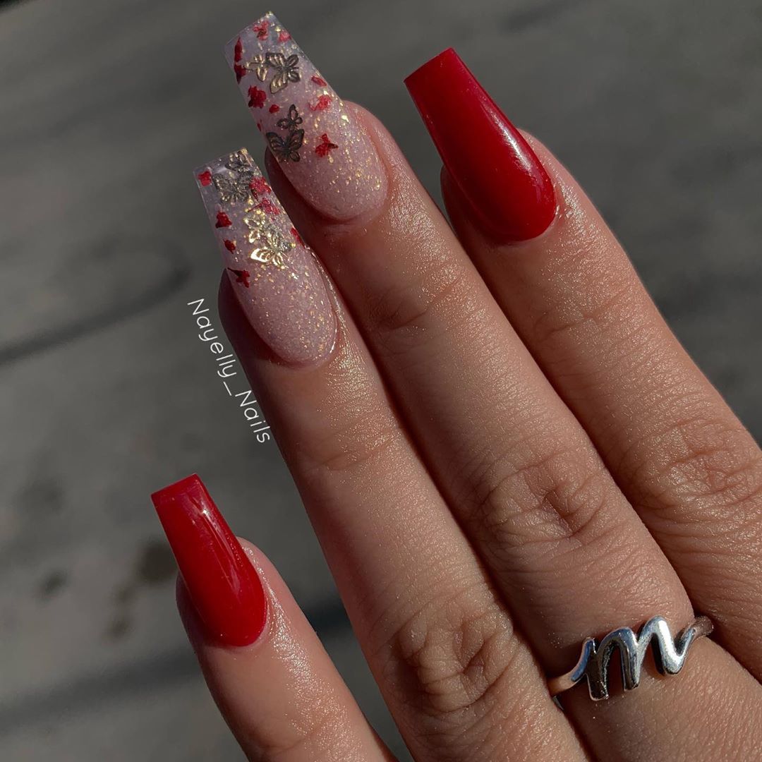 24  Red butterfly acrylic nails for Trend 2021