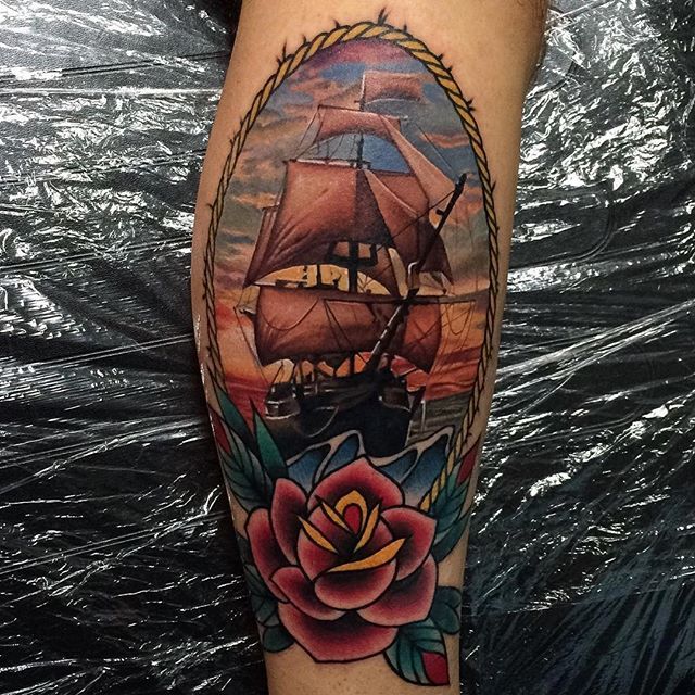 10 Beautiful And Meaningful Sailing Ship Tattoos Sky Tattoos Cool Chest Tattoos Sunset Tattoos