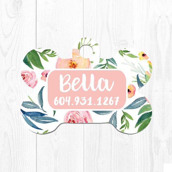 dog name tag dog tag for collar pink floral custom dog tag