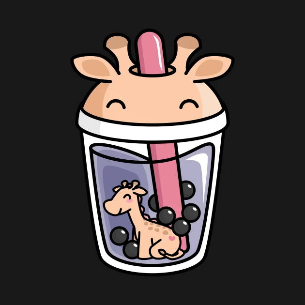 bubble tea with cute kawaii giraffe inside boba tea t shirt teepublic cute cartoon drawings cute drawings kawaii drawings