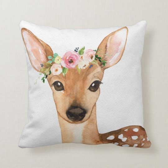Boho Woodland Deer Baby Girl Nursery Floral Pillow | Zazzle.com #kinderzimmermädchen
