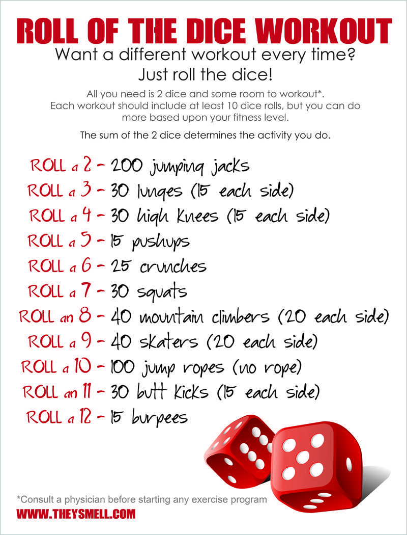 Roll of the Dice Workout - a different workout every time! #fitness #workout #exercise