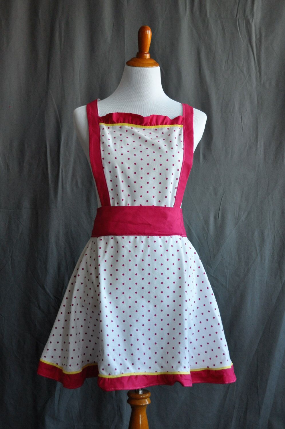 Flirty Womans Apron Retro Full Cooking Kitchen Apron In Pink Polka Dot By Martinellisweets On