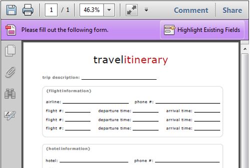 template itinerary for travel