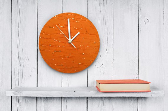 Orange Clock Modern Wall Unique Wood Orange Clock Modern Wall Unique Wood Decor Tangerine