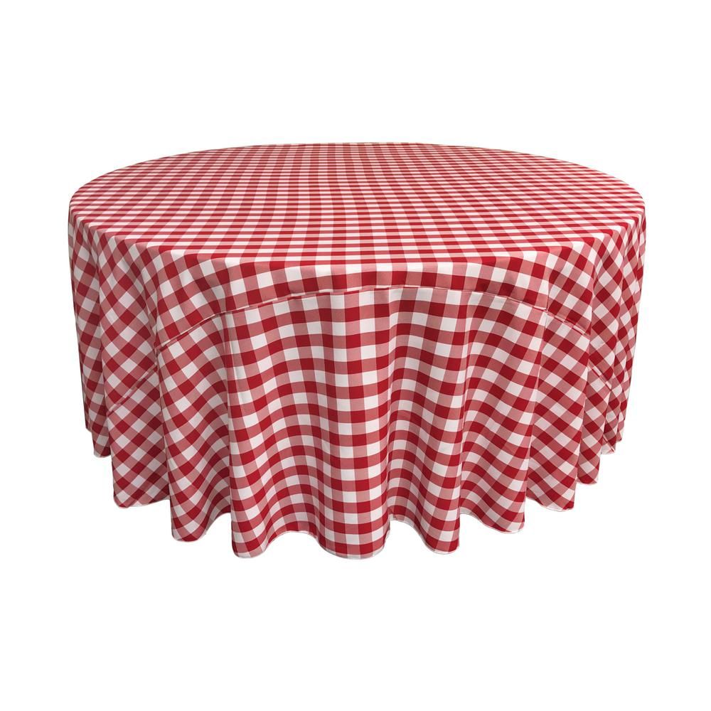 La Linen 120 In White And Red Polyester Gingham Checkered Round White And Red Polyester Gingham Checkered Round Tablecloth