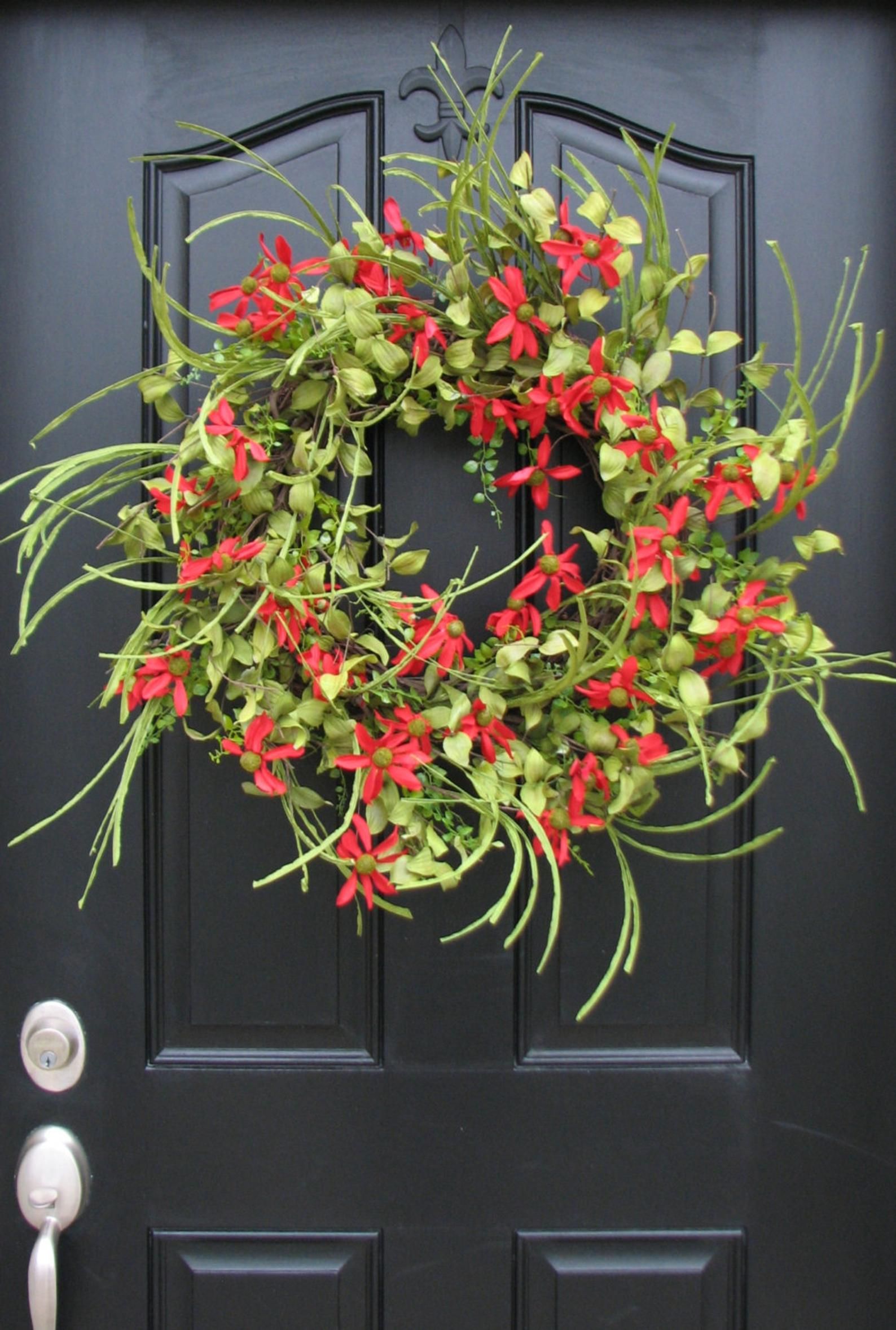 SUMMER Wreath Red Daisy Wreath SUMMER Front Door Wreath Etsy Summer