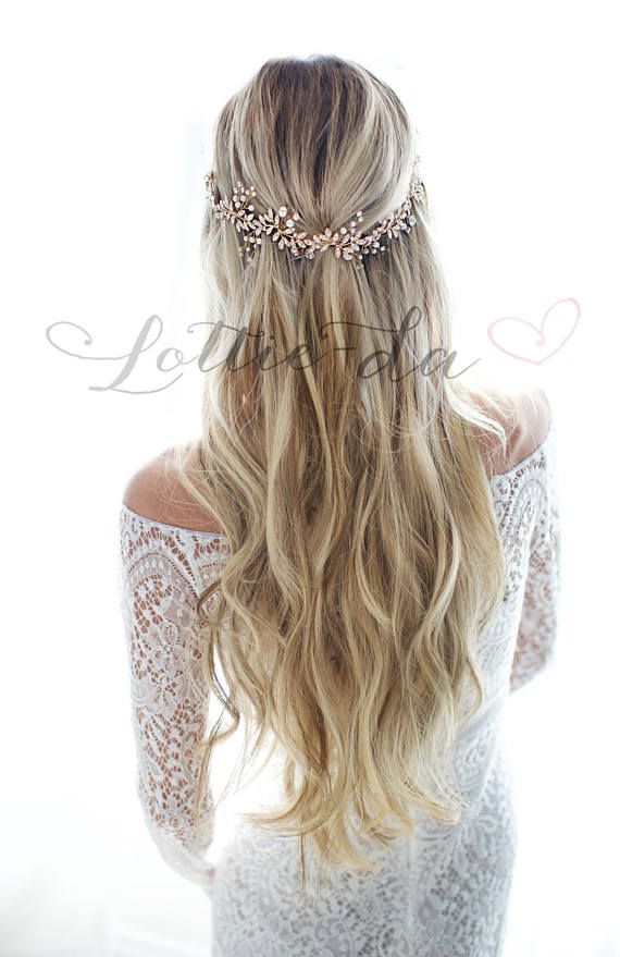LOWEST PRICE EVER! Boho Wedding Hair Accessory Bridal Hair Vine with Leaves Pearls Crystals -'Lyra'