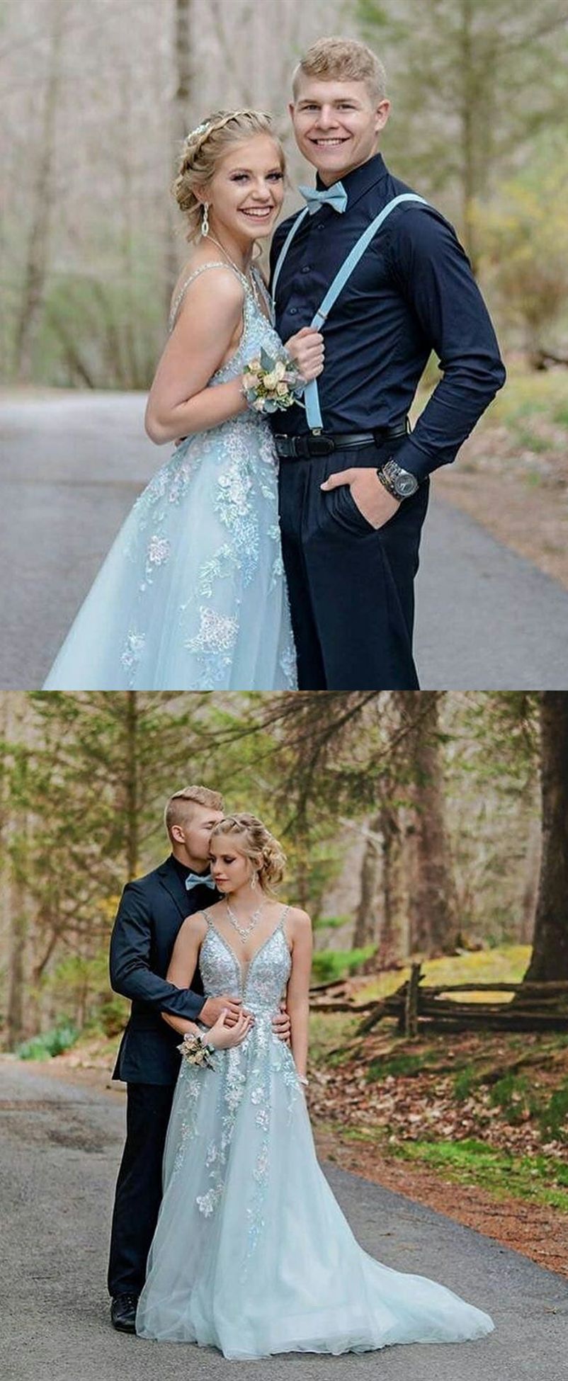 royal blue and silver prom couples