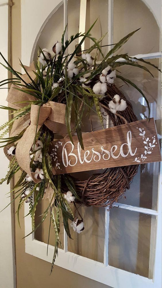 Farmhouse Wreath Cotton Rustic Natural Farmhouse Wreath Cotton Rustic Natural Decor Front Door Home Country Kitchen Wreat