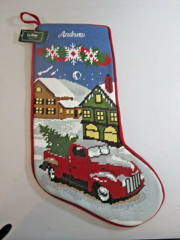 Ll Bean Monogrammed Christmas Stockings LL Bean Needlepoint Christmas Stocking Red Truck NWT eBay in 2020