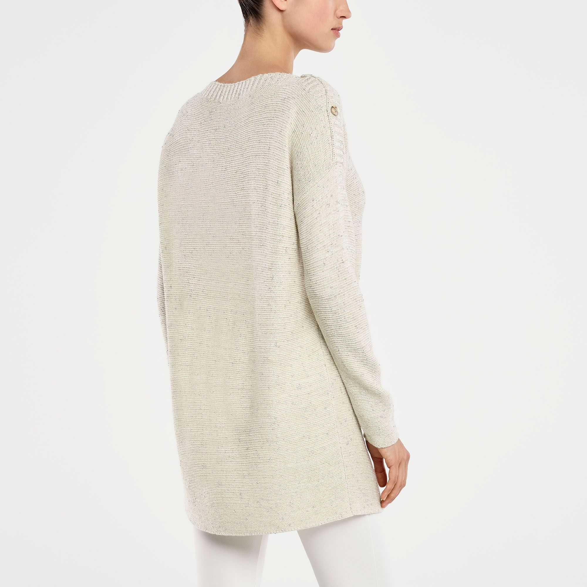 Gebroken witte lange trui glanzende stof Sarah Pacini Gebroken witte lange trui glanzende stof Sarah Pacini