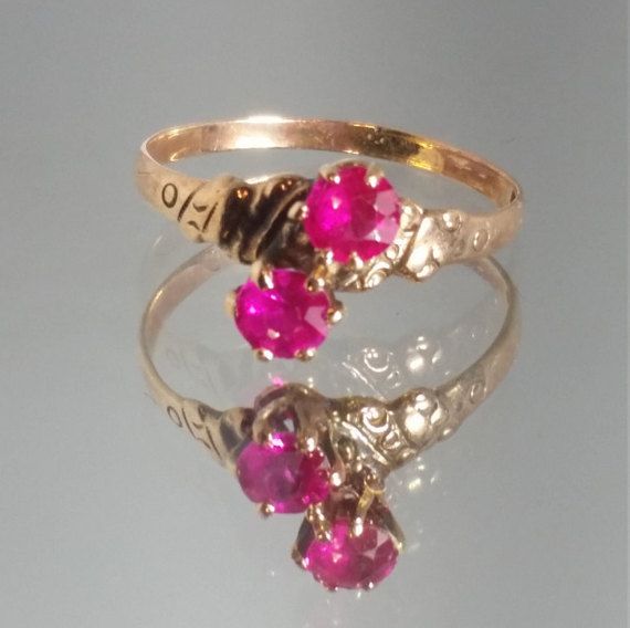 10K Solid Yellow Gold Victorian Ruby Ring Retro Vintage | Ruby ring