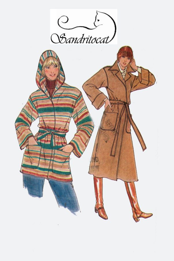 1970s Misses Wrap Coat and Hooded Jacket Butterick 5658 Hippie Vintage