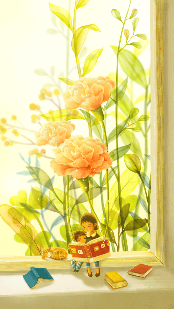 Una delicia repasar los libros con mamá (ilustración de Yao Xiong)