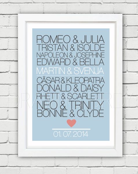 Romeo Julia Personalisierter Originaldruck Etsy Hochzeitsgeschenke Ideen Geschenke Geschenkideen Hochzeit
