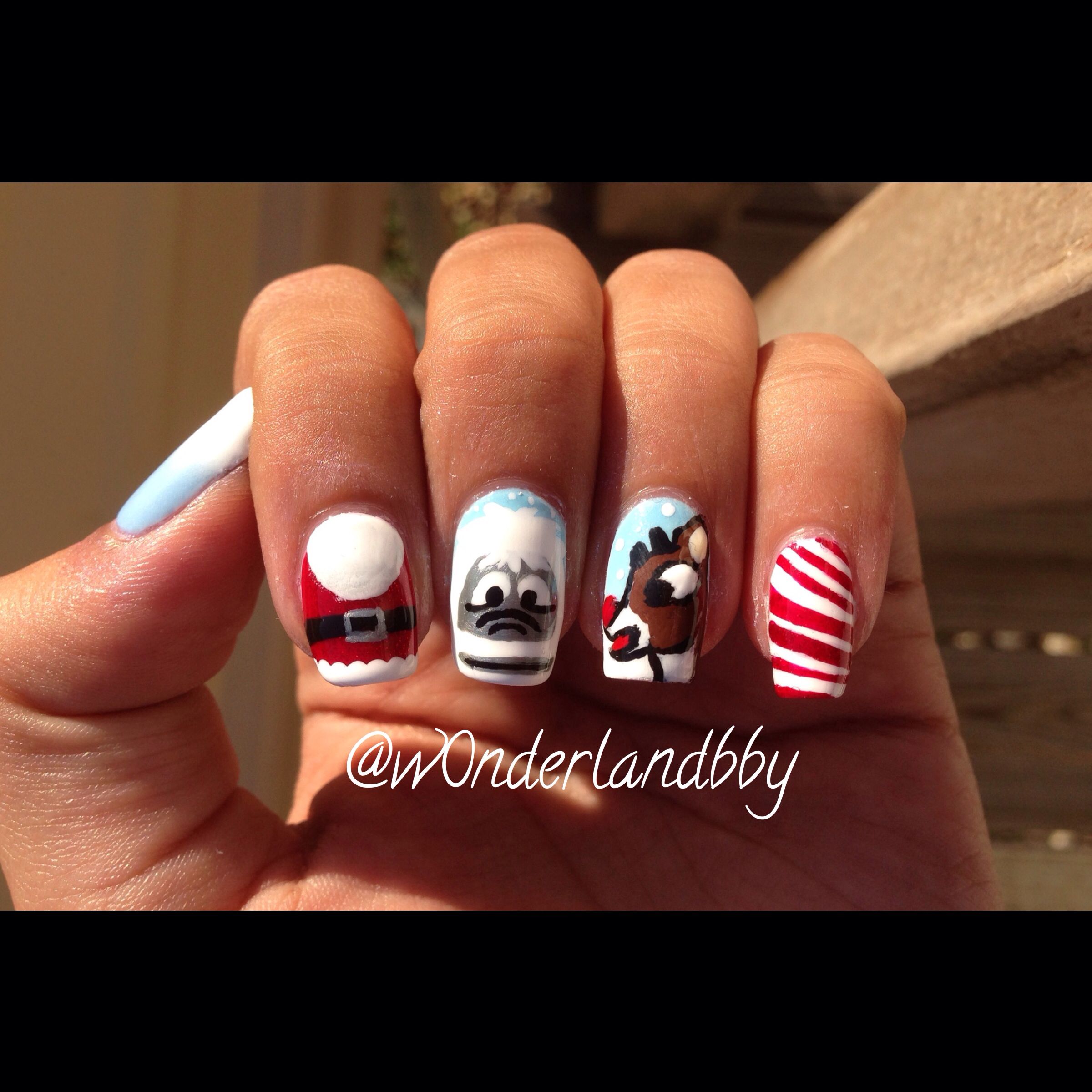 Rudolph the red nosed reindeer nail art! Santa's coat and beard, the ...