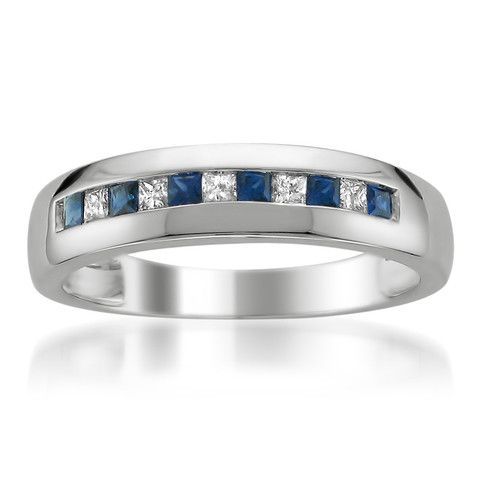 2.ct tw Blue Sapphire /& Diamond 14k Yellow Gold Over Channel Wedding Band Ring