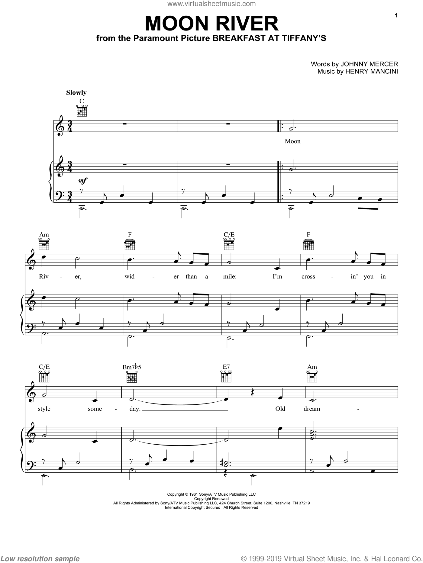 Hepburn Moon River Sheet Music For Voice Piano Or Guitar Pdf Sheet Music Digital Sheet Music Music