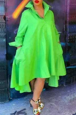 Fashion Casual Solid Lapel Green Dress Fashion Casual Solid Lapel Green Dress