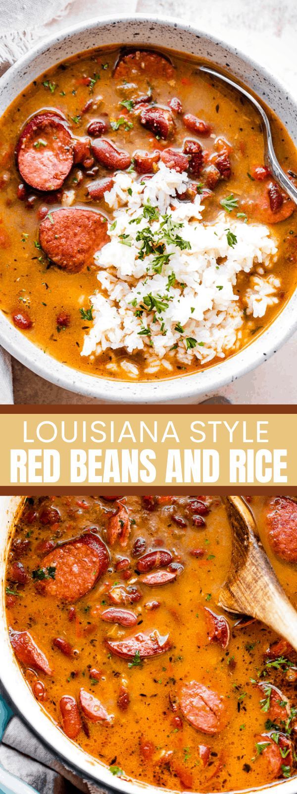 Louisiana Red Beans and Rice is a classic Southern comfort food dish prepared with tender red beans, spicy Andouille sausage, onions, celery, bell peppers, and served over hot rice. #redbeans #redbeansandrice #southerncomfortfood #easydinnerideas Cajun Recipes, Bean Recipes, Pork Recipes, Healthy Recipes, Healthy Southern Recipes, Southern Recipes Dinner, Southern Meals, Cajun Food, Creole Recipes